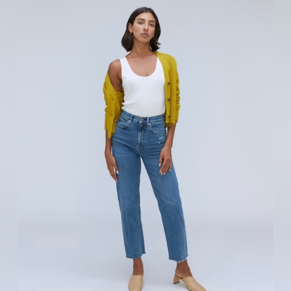 Everlane womens The Way-High distressed Straight leg Crop Denim Jeans size 31